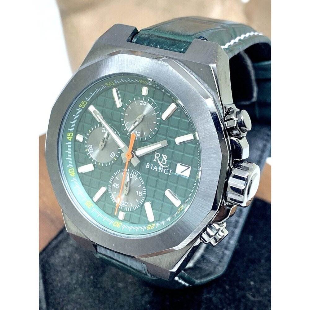 Roberto Bianci Men's Watch RB0137 Quartz Chronograph Green Dial Leather 44mm